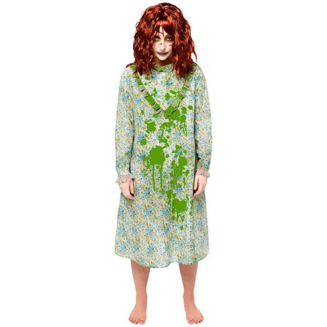 Adult Exorcist Costume | Green Floral Sick Splatter Nightgown Dress