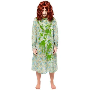Adult Exorcist Costume | Green Floral Sick Splatter Nightgown Dress