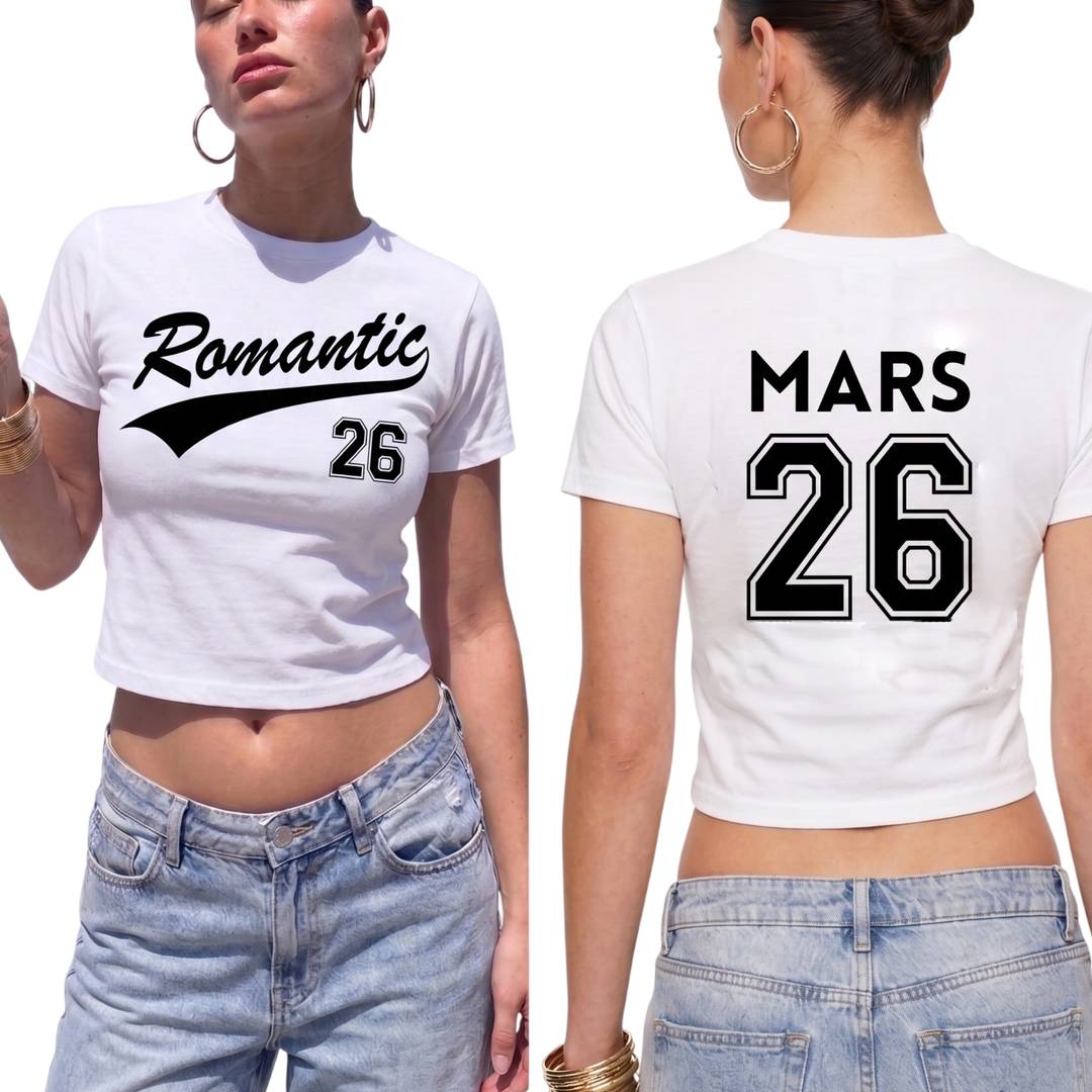 Ladies Concert Baby Tee | Cropped Fit Ladies White T-Shirt with Front and Back Print | 100% Ringspun Cotton