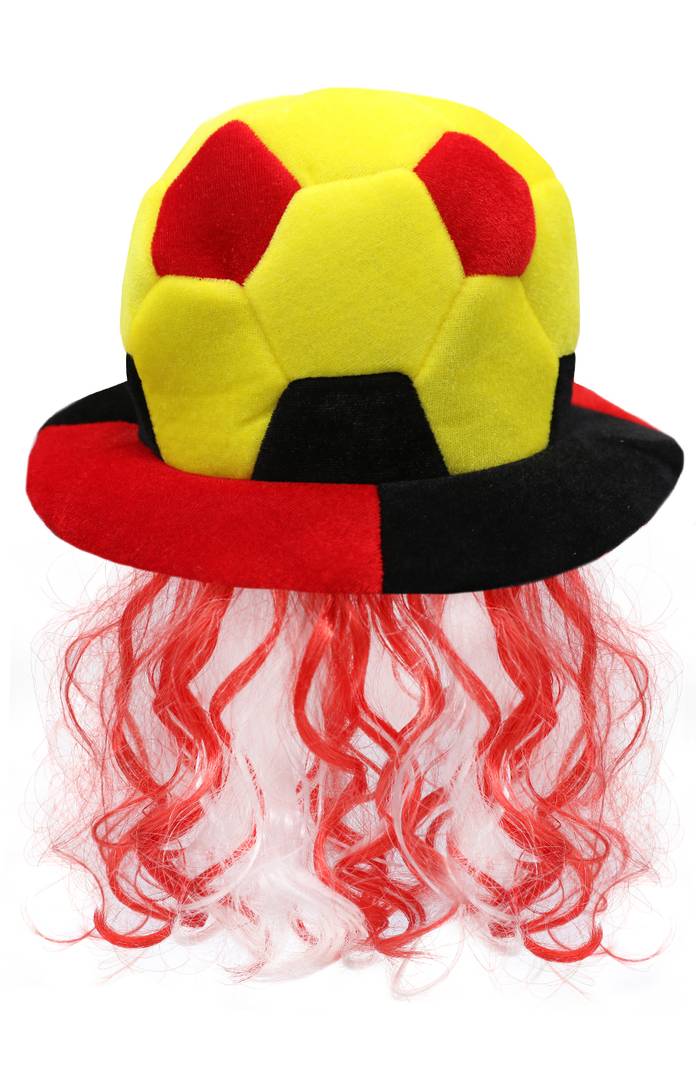 Adult Germany Football Hat with Hair | Novelty Supporters Fancy Dress
