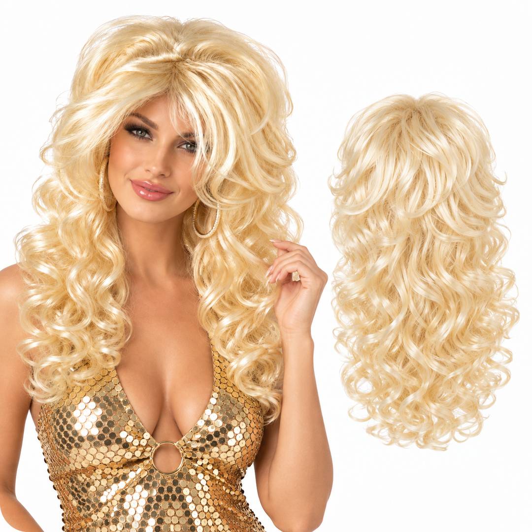 Adult Blonde Curly Wig | Country Star Halloween Fancy Dress Costume