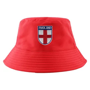 Adults England Embroidered Bucket Hat | 56cm | Red Bucket Hat with England Badge