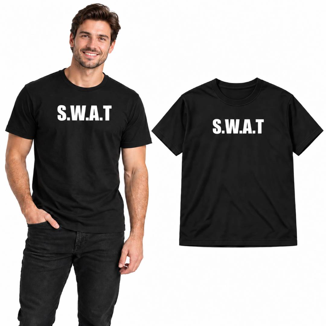 Adults SWAT Fancy Dress Costume T-Shirt | Black Tactical Squad Top