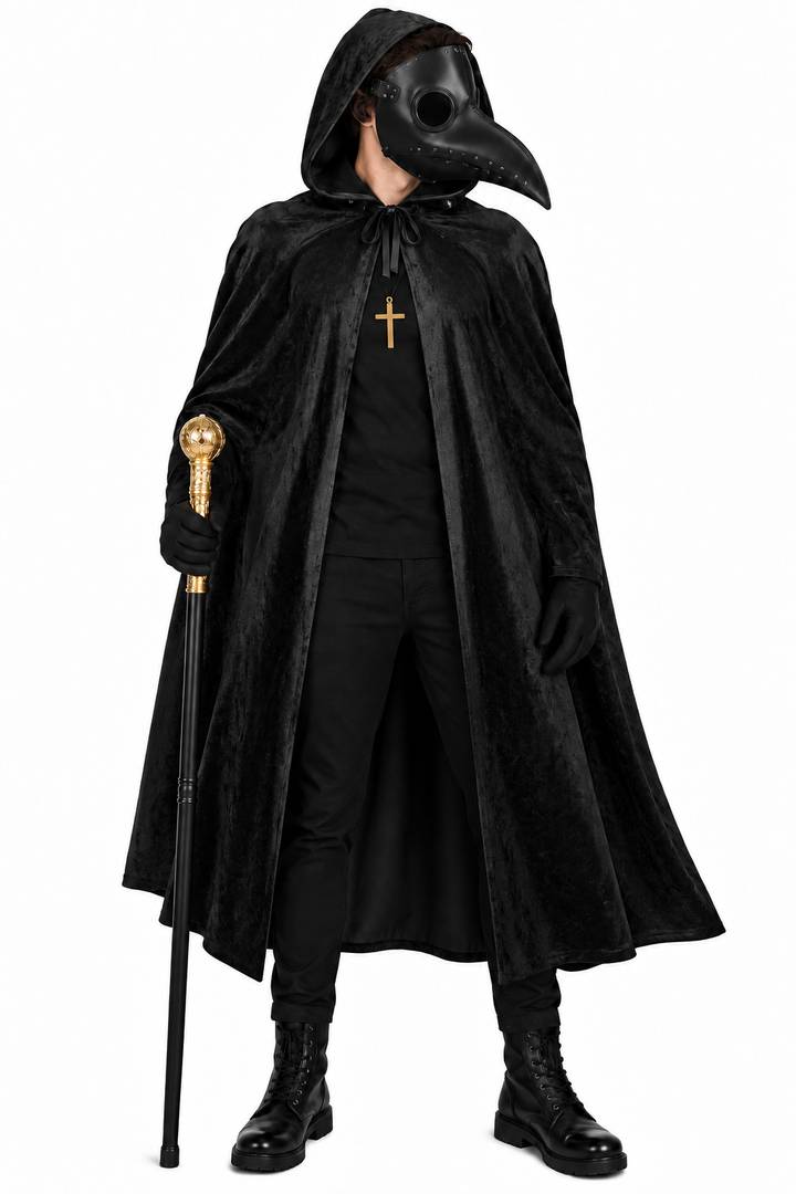 Plague Doctor Halloween Costume | Adult 5-Piece Cape Mask Cane Set