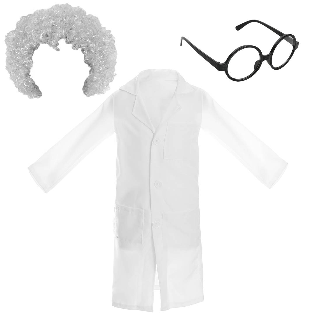Kids Scientist Costume Set | Lab Coat Wig Glasses