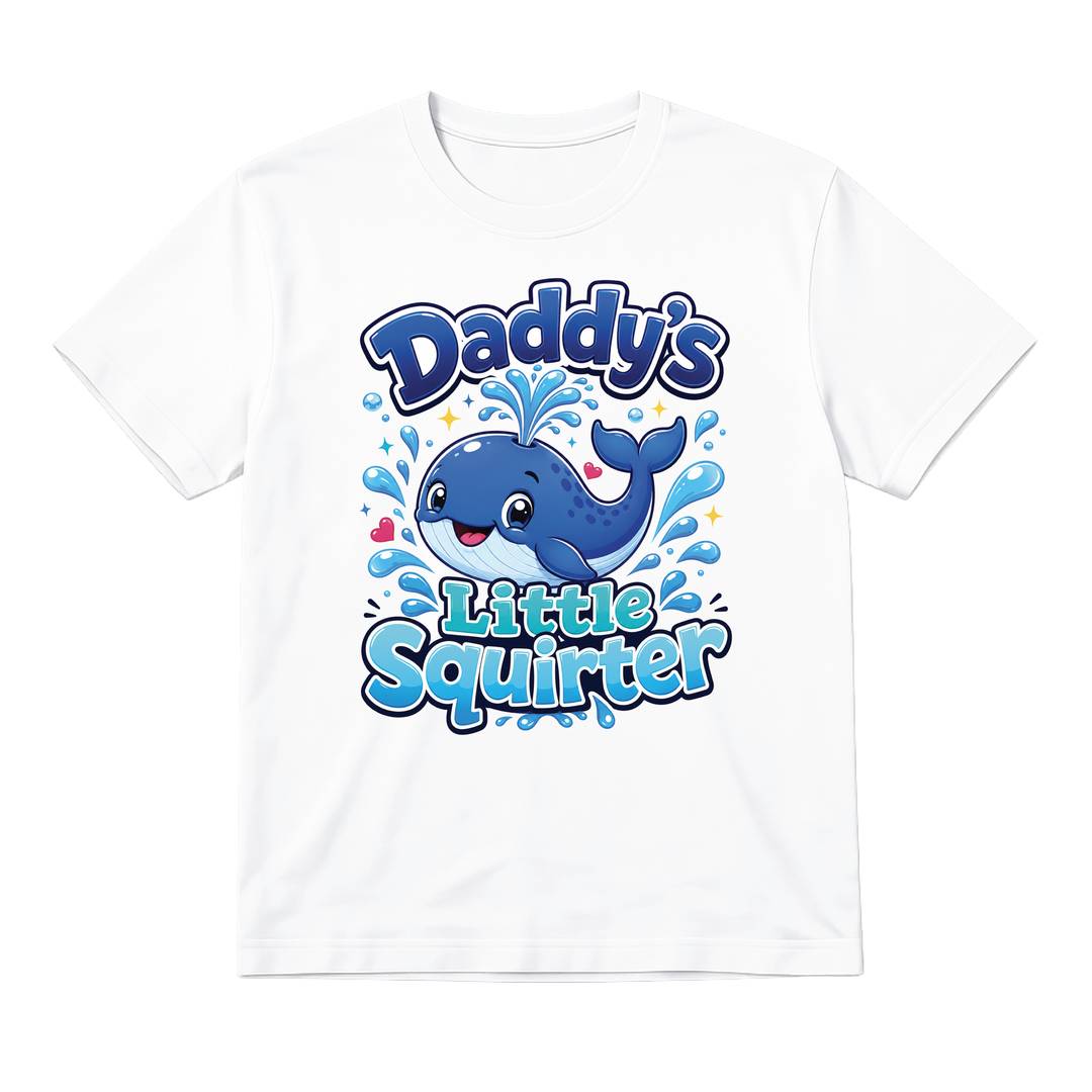 Adults Stag Do "Daddy's Little Squirter" T-Shirt | Men's & Unisex White Novelty Slogan Tee | 100% Cotton Classic Fit
