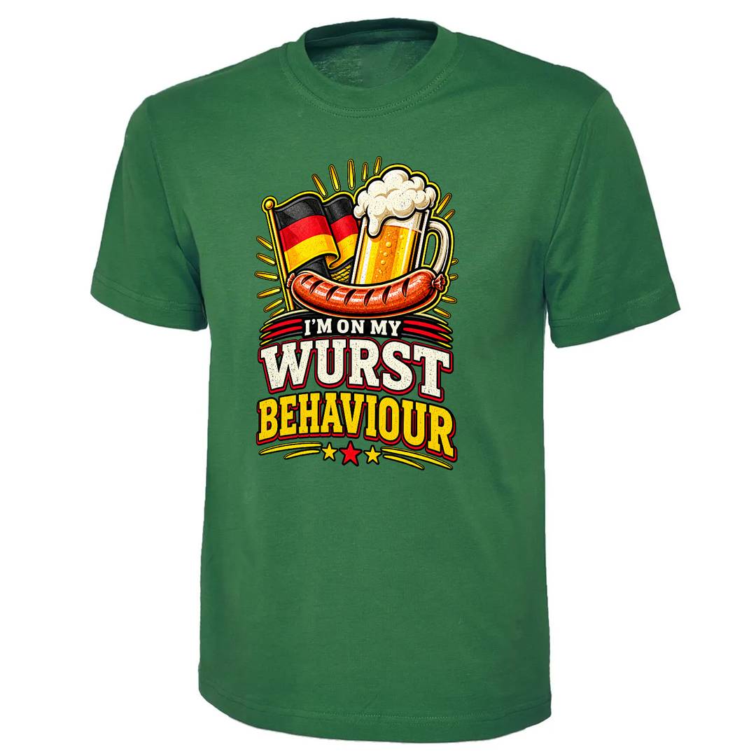 Adults Oktoberfest T-Shirt | Wurst Behaviour Kelly Green Tee