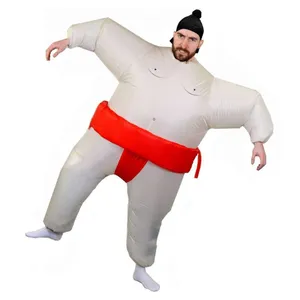 Adult Inflatable Sumo Wrestler Costume | Fancy Dress Fat Suit Red Belt