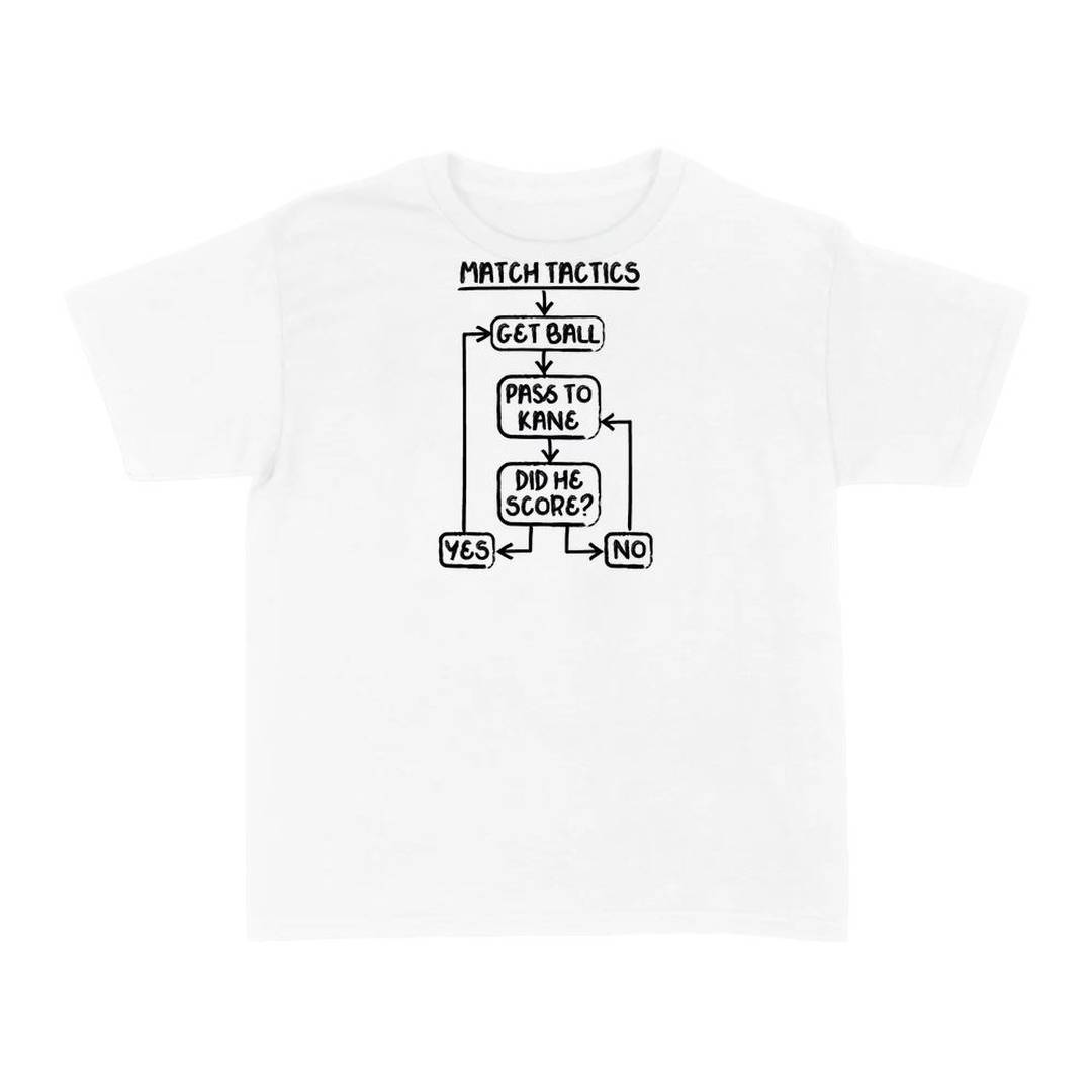 Adults England Football Funny Tactics Flowchart T-Shirt - White Classic Fit Cotton Tee with Novelty Match Strategy Print - Mens Womens Unisex Match Day Supporter Fan Gift Top