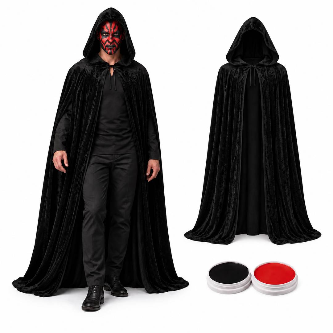Adults Dark Space Warrior Costume | Halloween Cape & Face Paint Set