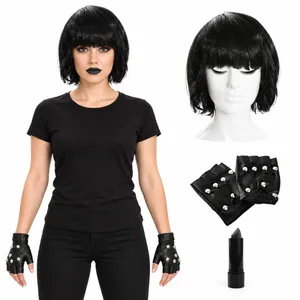 Adults Traitor Halloween Set | Black Bob Wig, Gloves & Lipstick