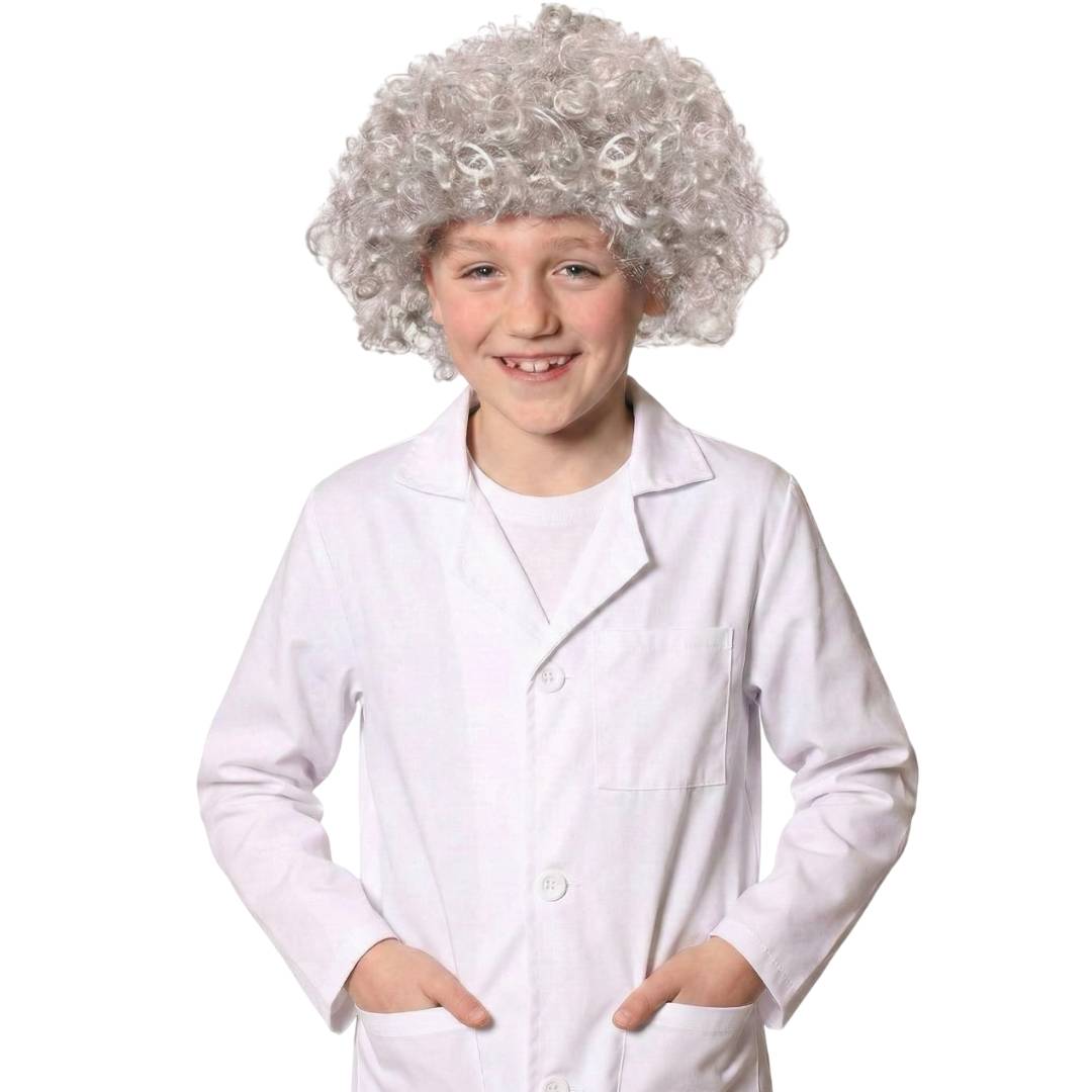 Kids Scientist Costume | White Lab Coat Curly Wig World Book Day Halloween