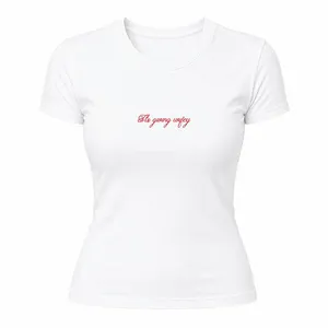 Ladies It's Giving Wifey Baby Tee | Fitted White Cropped Ladies T-Shirt | Bold Red Slogan Print for Hen Do & Bride to Be
