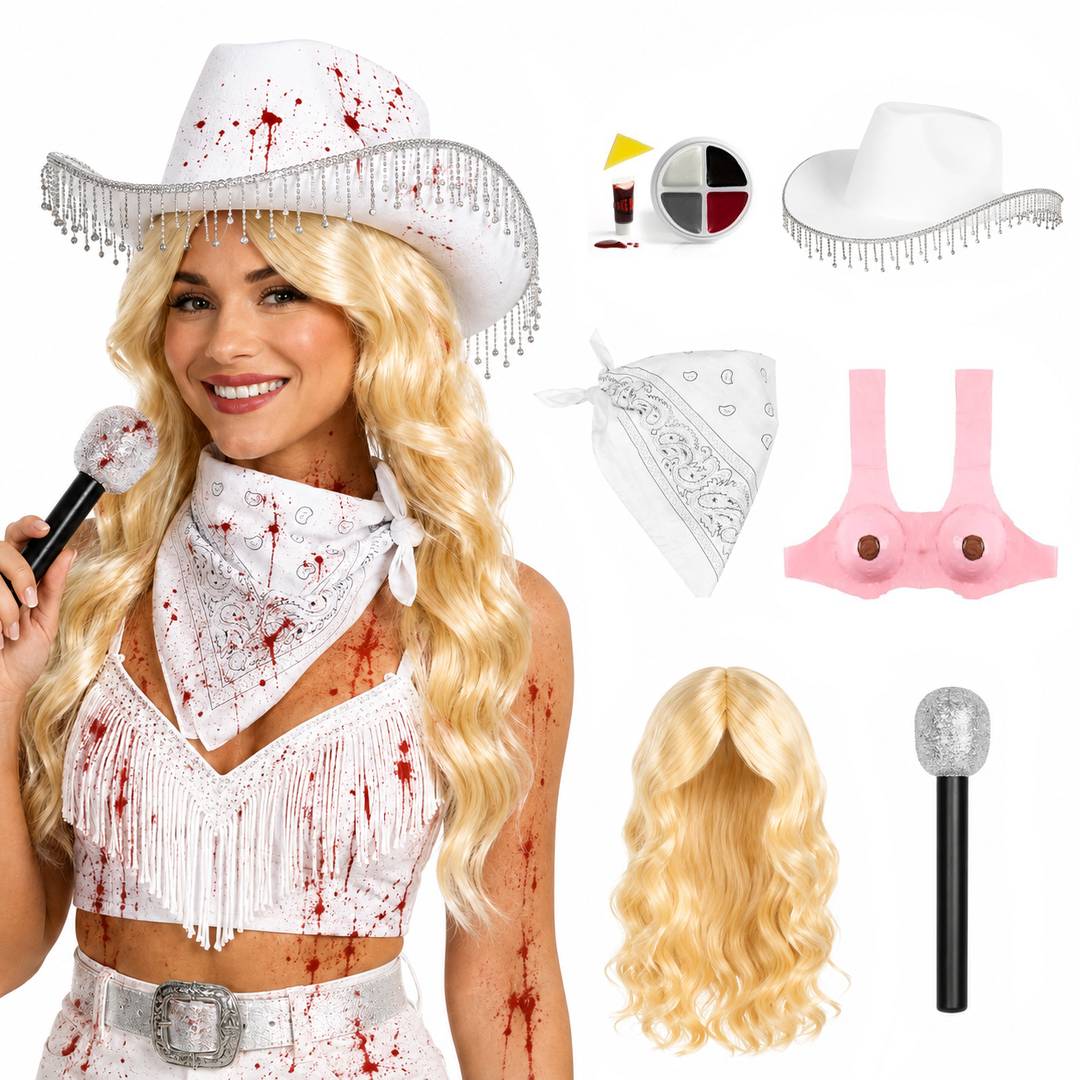 Adult Zombie Country Singer Costume | Wig, Hat, Mic & Face Paint