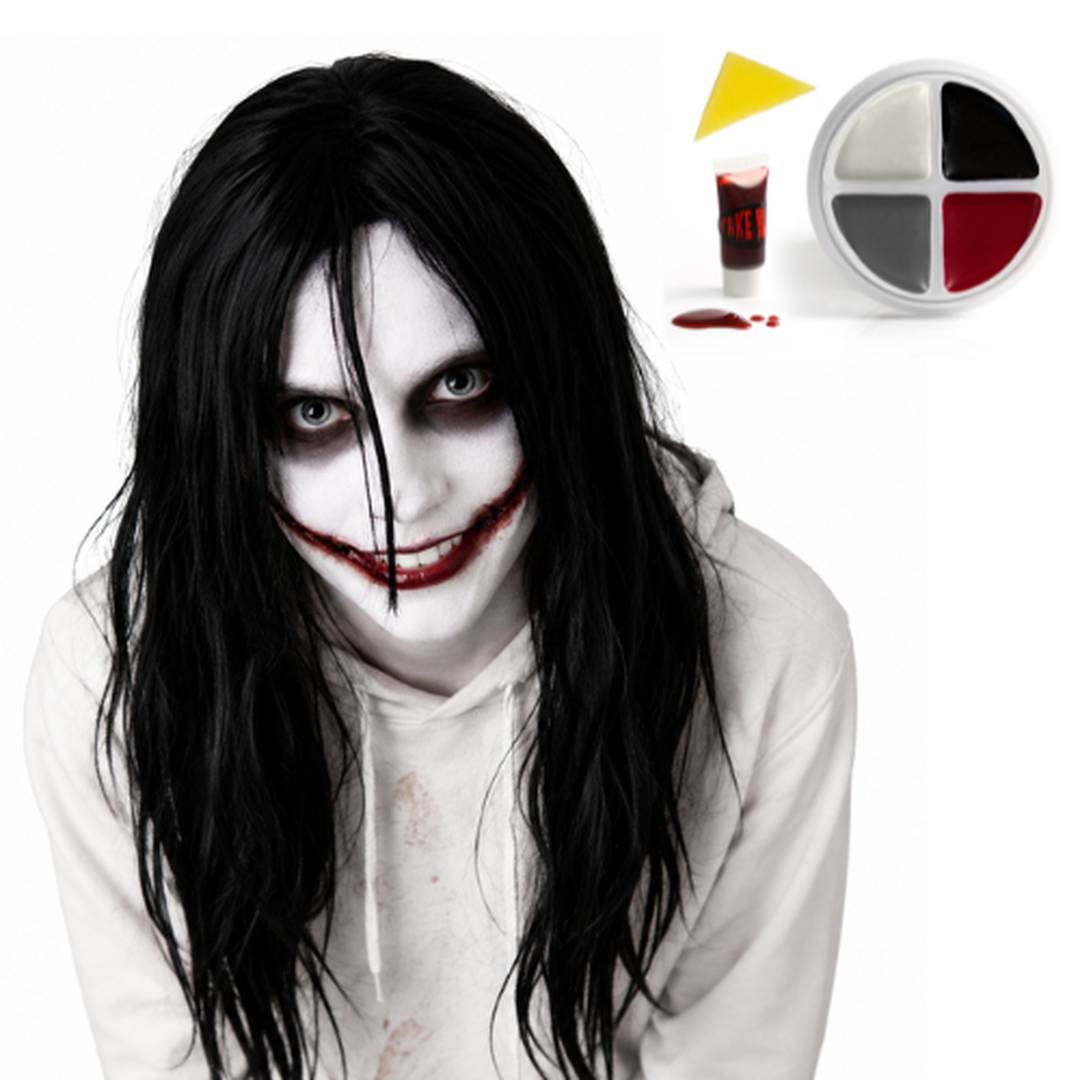 Adult Halloween Psycho Killer Costume | Wig & Face Paint Set