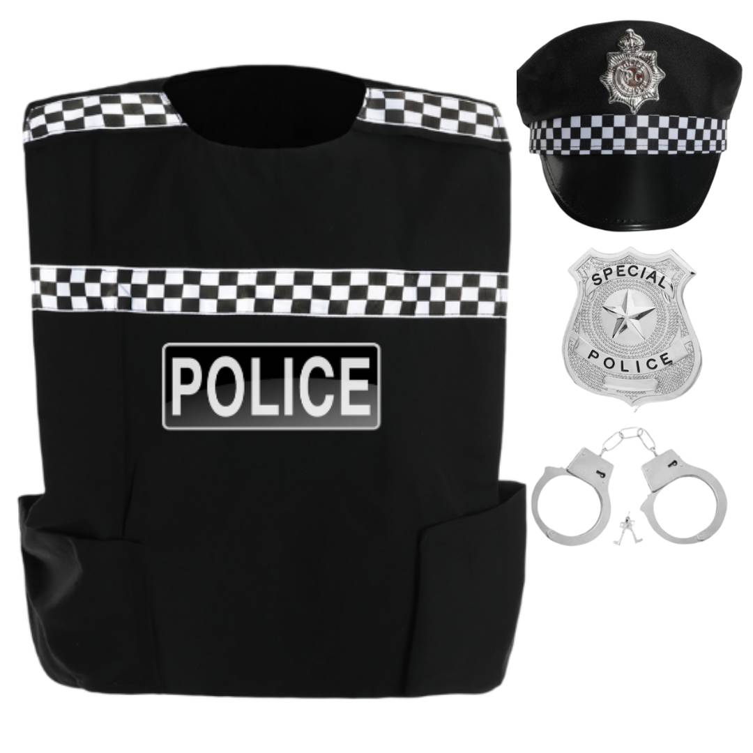 Adult Police Officer Costume | Halloween Fancy Dress Vest Hat Set
