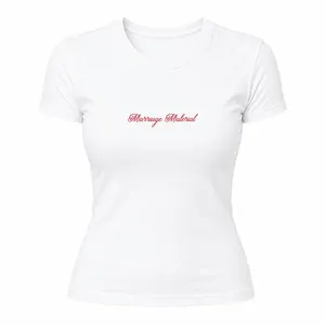 Ladies Marriage Material Baby Tee | Fitted Y2K White Cropped T-Shirt | Red Gilded Slogan Print in 100% Cotton
