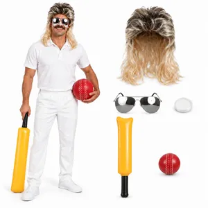 Adults Australian Cricketer Costume | 5 Piece Kit | Mullet Wig, Mirrored Sunglasses, Face Paint & Inflatable Bat & Ball