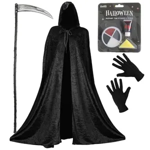 Adult Halloween Grim Reaper Costume | Cape Scythe Gloves Face Paint