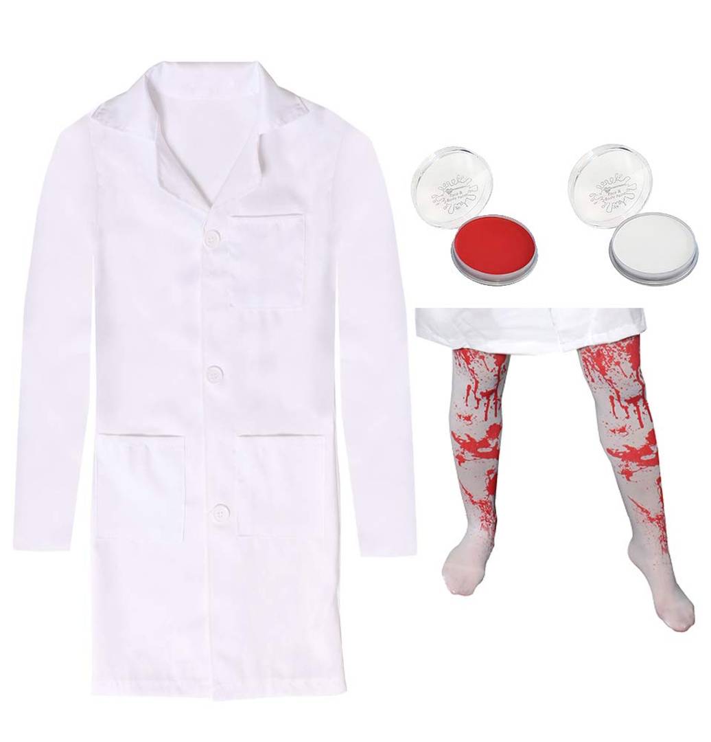 Girls Evil Dentist Halloween Costume | White Red Fancy Dress Outfit