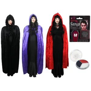 Adults Vampire Halloween Costume | Cape, Fangs & Facepaint, 3 Colours