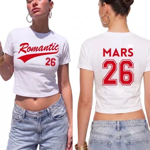 Ladies White Cropped Baby Tee | Red Romantic 26 Front & Back Print | 100% Cotton