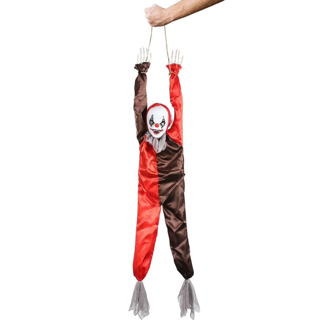 Animated Hanging Clown Halloween Prop | Light Up Eyes Sound Decoration