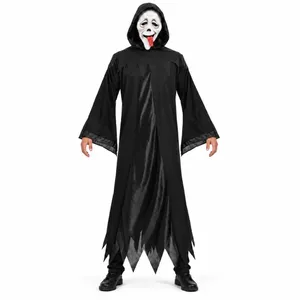 Ghost Mask & Black Hooded Robe | Halloween Villain Costume Set