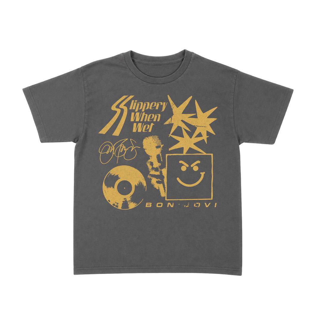 Womens Rock Concert Baby Tee | Charcoal Grey Retro Band Graphic Top