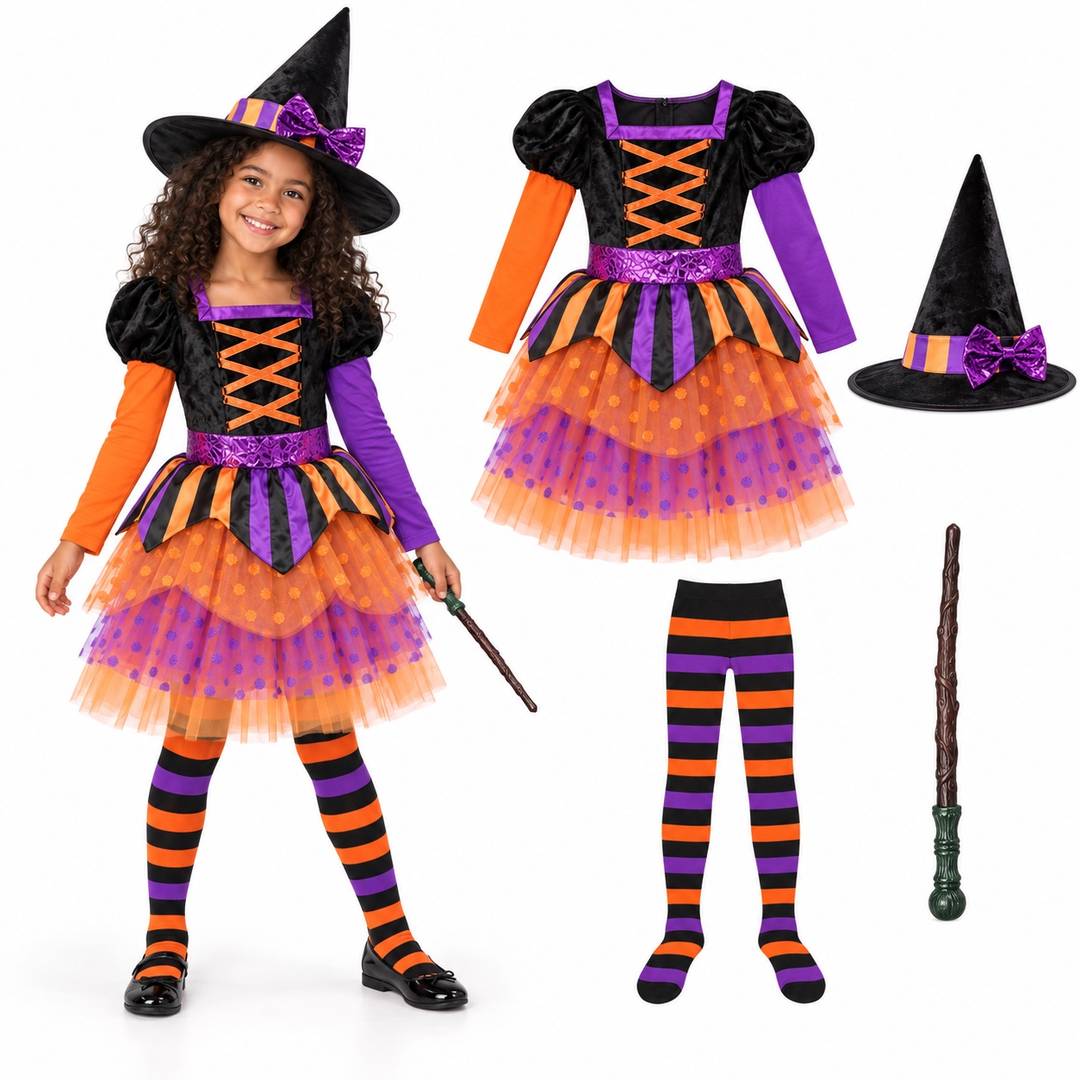 Kids Halloween Witch Costume | With Magic Branch Wand