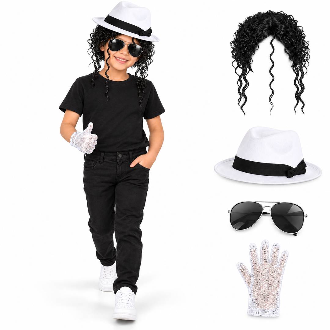 Kids 80s Pop Star Costume Set | Fancy Dress Halloween Wig Set