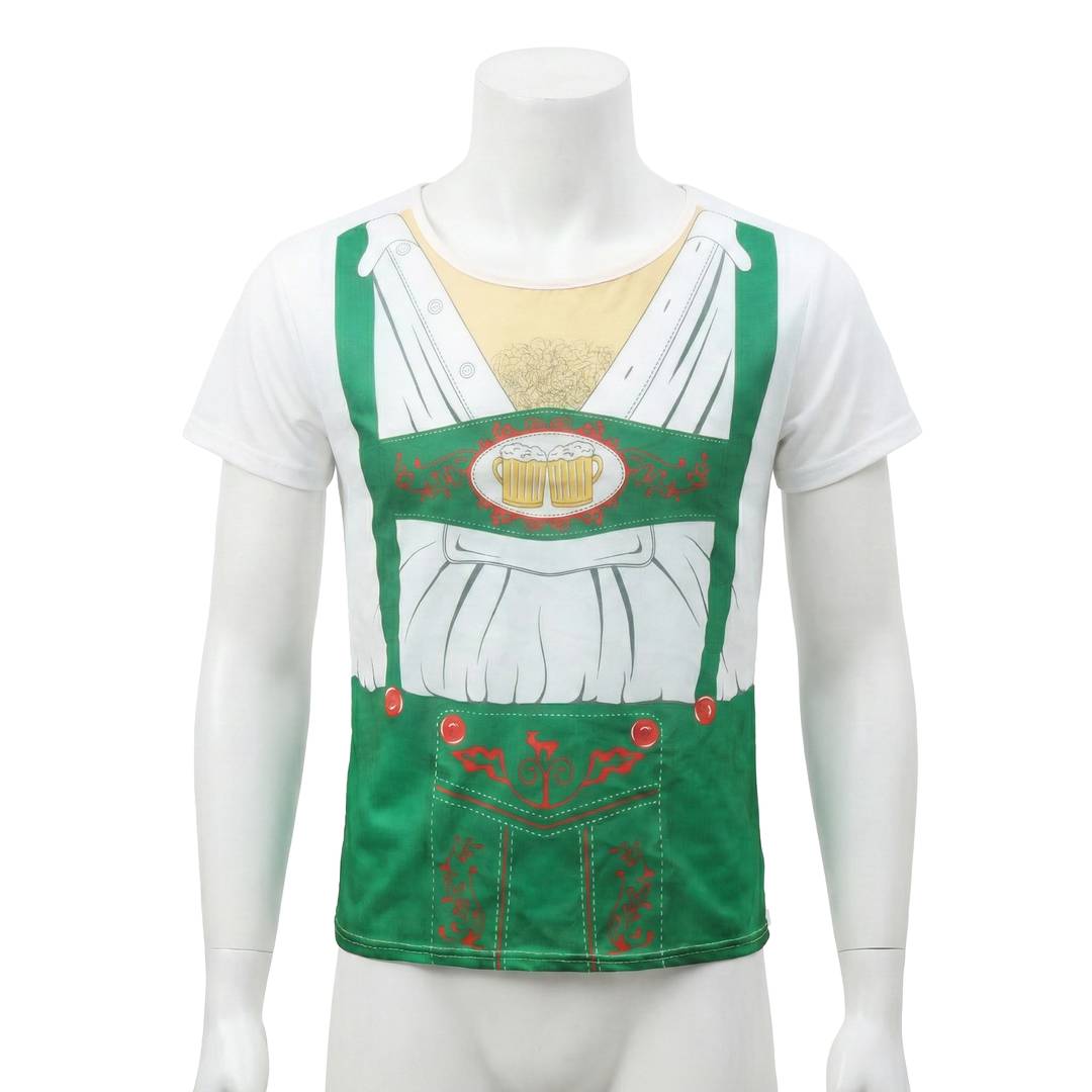 Mens Oktoberfest Bavarian T-Shirt - Green Lederhosen Costume Top