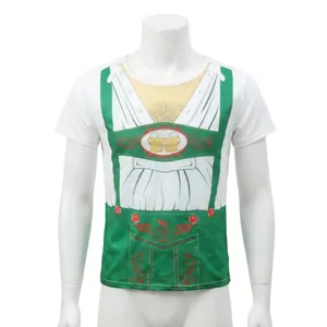 Mens Oktoberfest Bavarian T-Shirt - Green Lederhosen Costume Top