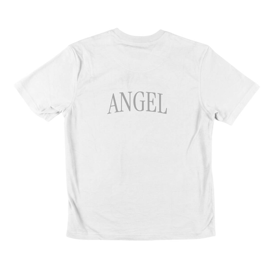 Adult Angel Halloween Costume | White Baby Tee Fancy Dress Top
