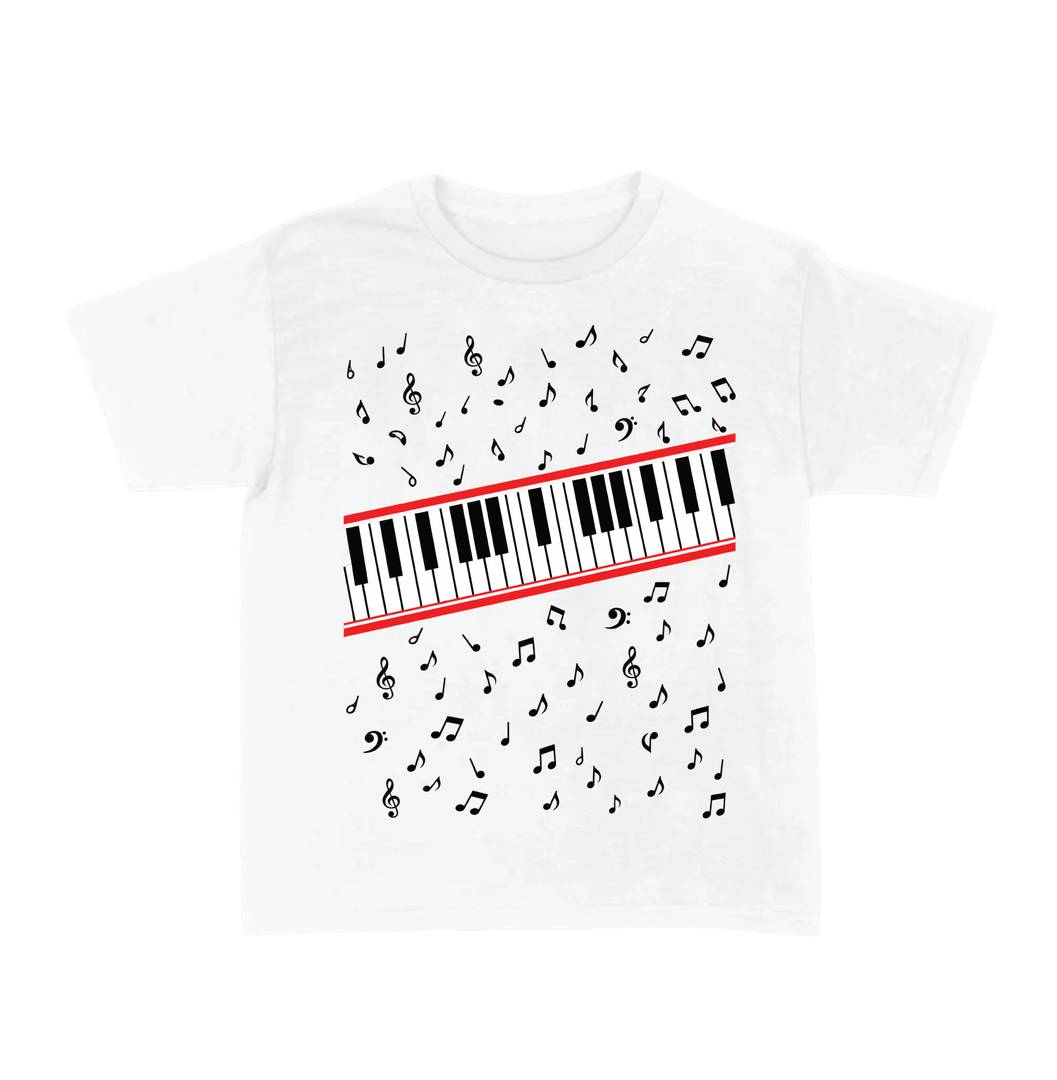 Adults 80s Piano Keys Music Notes Tee | Retro Disco Fancy Dress