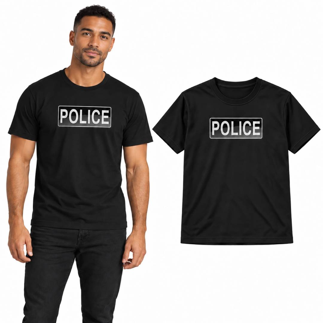 Adults Police Costume T-Shirt Black | Fancy Dress Unisex Top