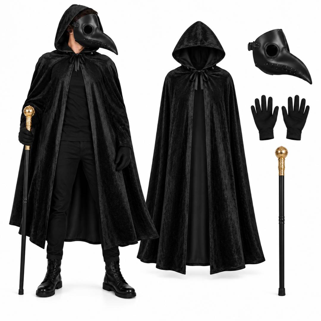 Adult Plague Doctor Costume | Halloween Cape, Cane & Mask Set