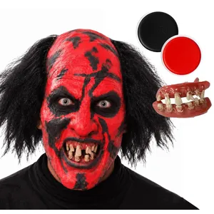 Adult Monster Makeup Set | Halloween Face Paint Wig Fake Teeth Bundle