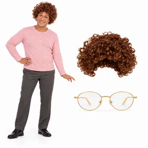 Adults Comedy Granny Costume Set | Pink Cardigan Wig Glasses