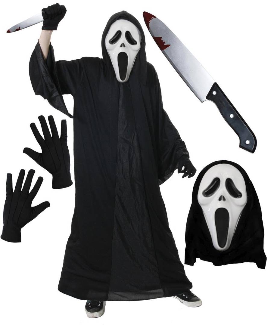 Adults Halloween Horror Costume | Ghost Face Villain Fancy Dress Set