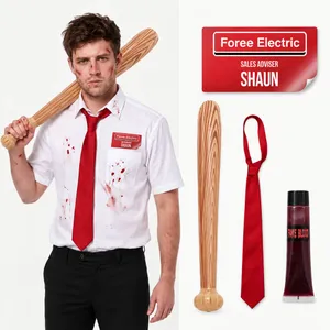 Adults Zombie Killer Costume Accessory Kit | 4 Pcs | Inflatable Baseball Bat, Red Tie, Name Badge & Fake Blood