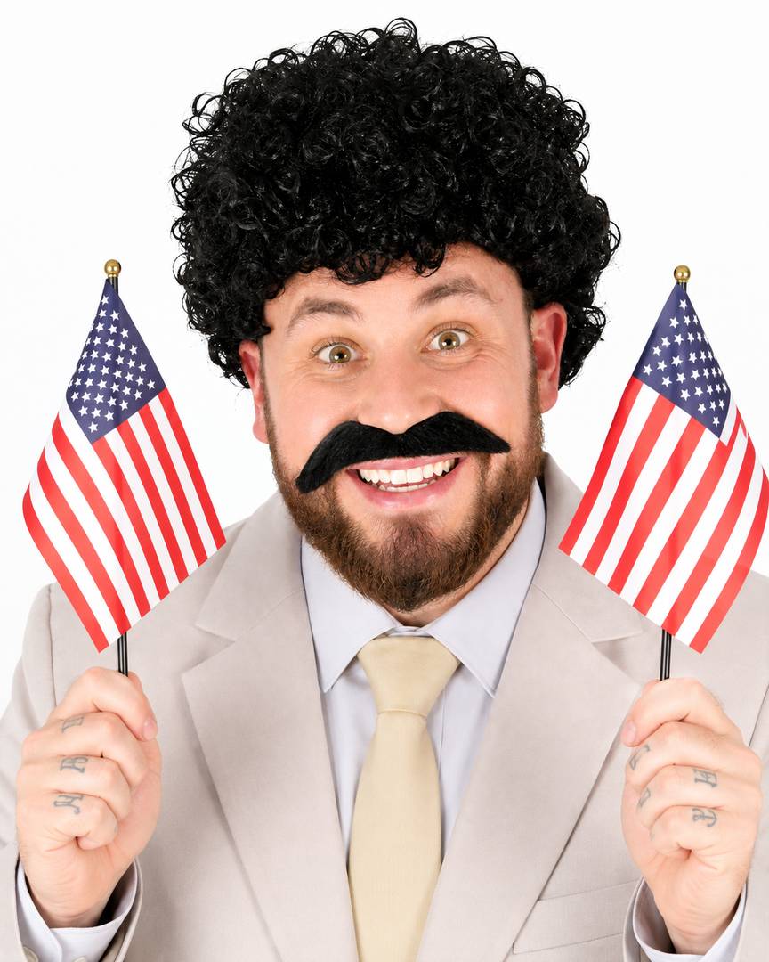 Adult Comedy Reporter Costume Set | Wig, Tie & Moustache Fancy Dress