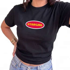 Ladies Star Girl Weekend Baby Tee | Black Cropped Fitted Women's T-Shirt with Bold Logo Print | 100% Cotton