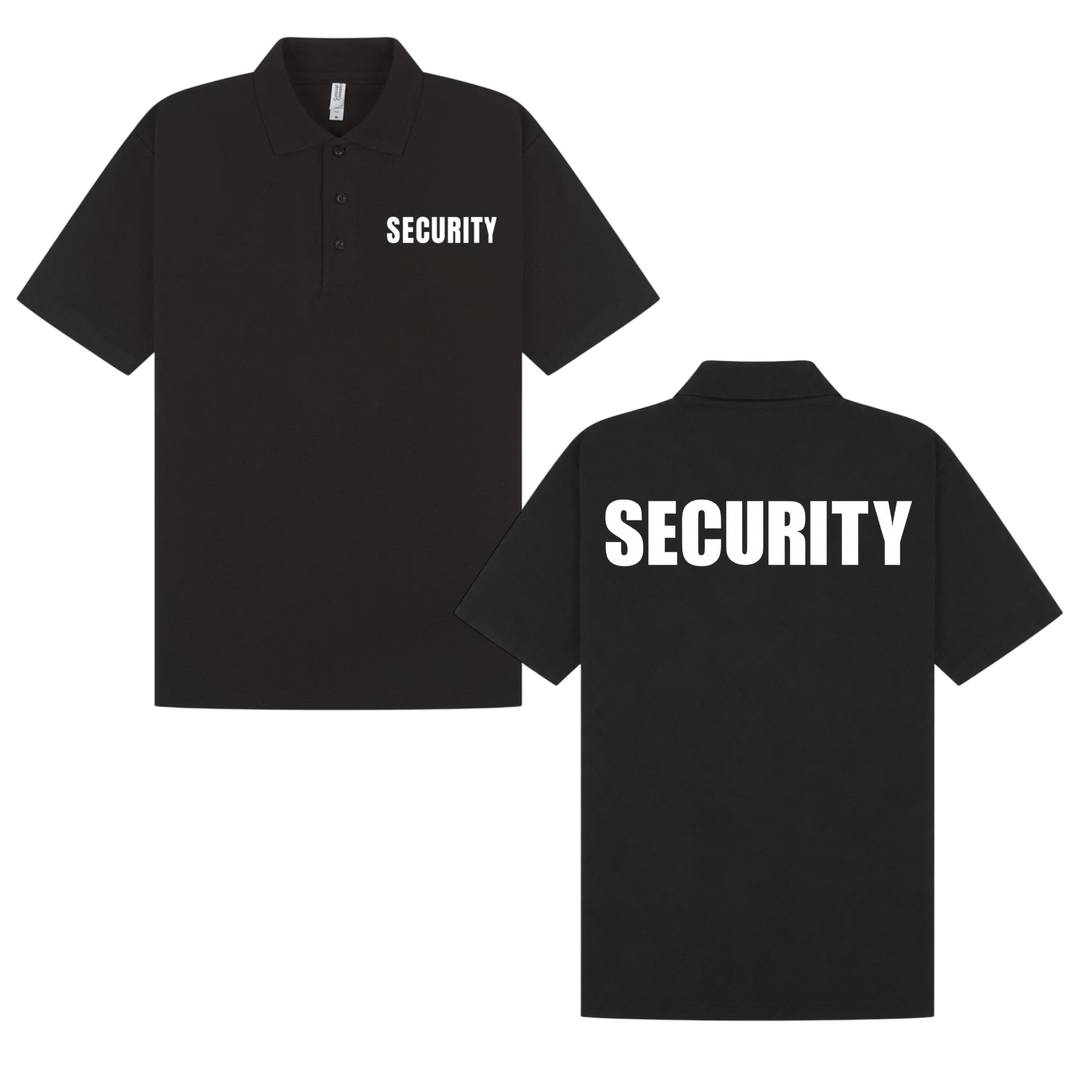 Adult SECURITY Polo Shirt | Black Front & Back Print Work Uniform