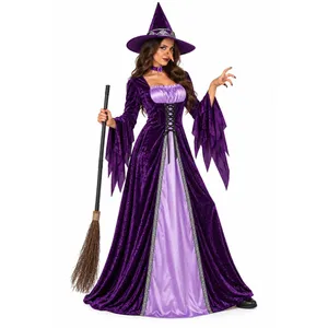 Adults Purple Witch Costume | Full Set Broom Nose Halloween