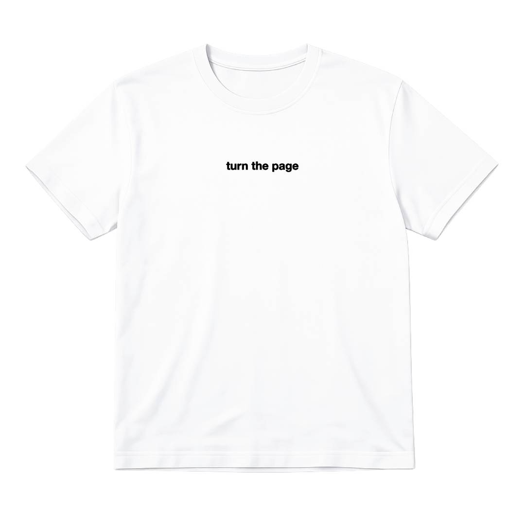 Adults White Turn the Page T-Shirt | Unisex Cotton Retro 00s Music Fan Tee | 100% Cotton