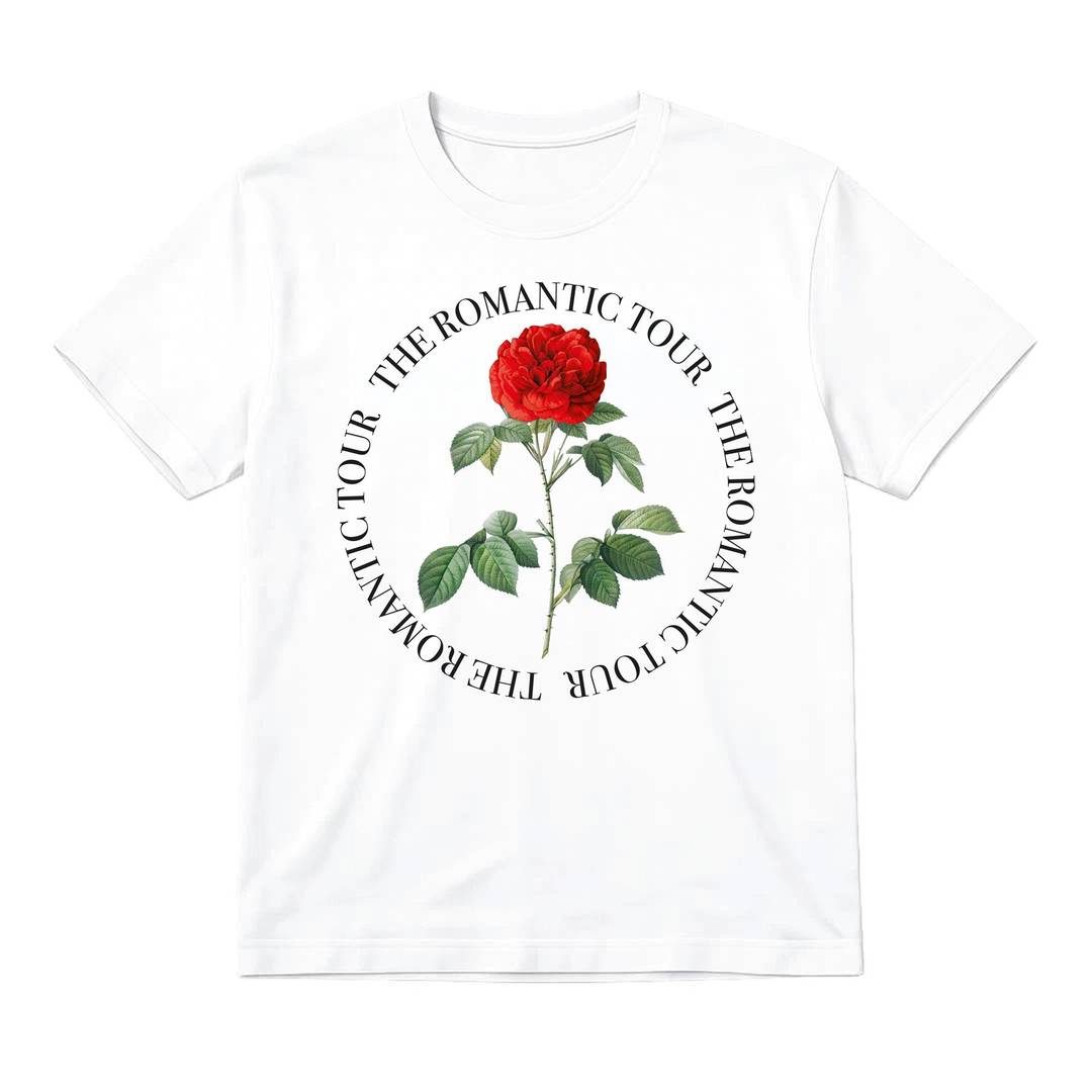 Ladies Baby Tee White Cropped Fitted T-Shirt - Red Circle Romantic 2026 Concert Graphic Print - Womens Adult Y2K Cotton Crop Top Gig Festival Outfit