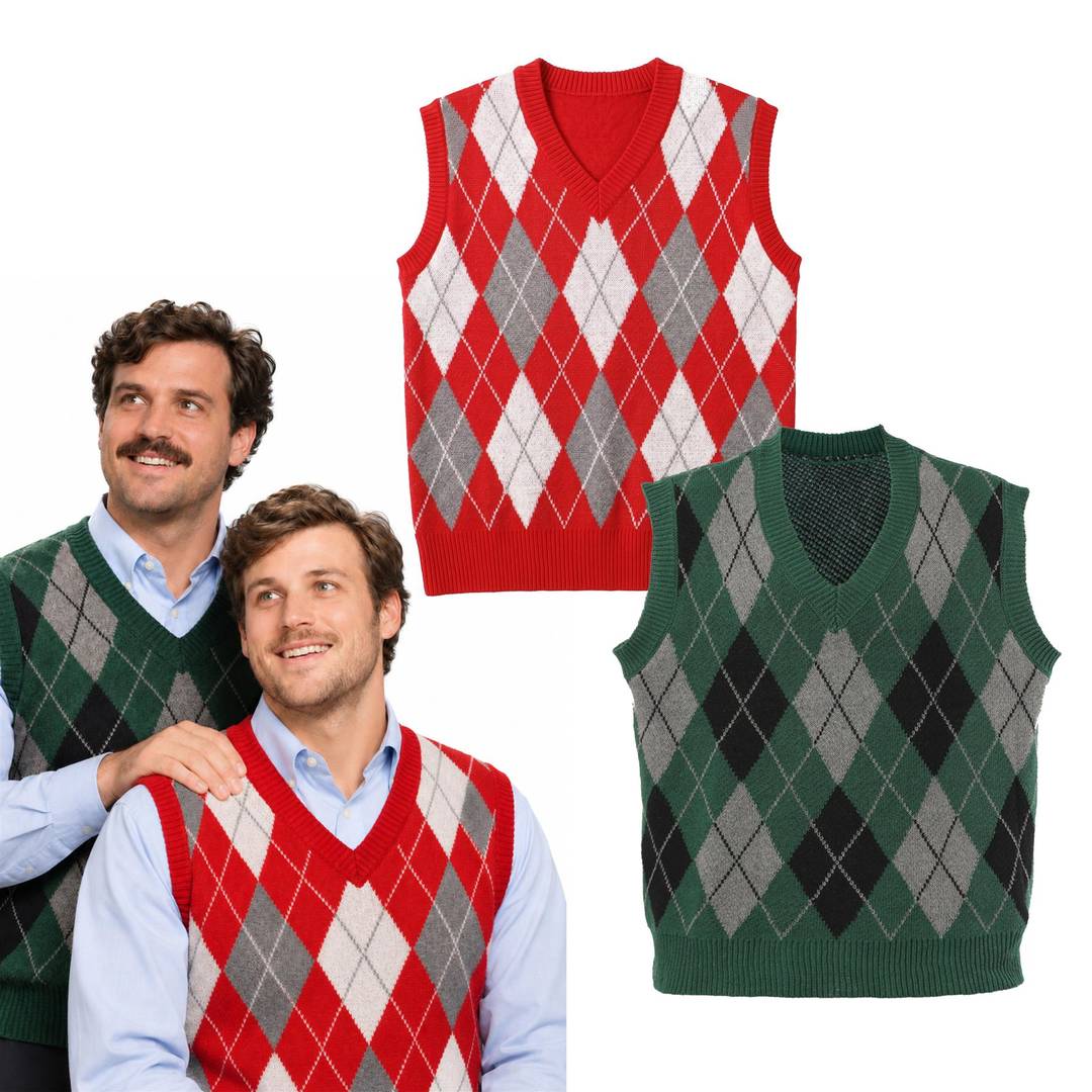 Movie Brothers Duo Costume | Red & Green Sweater Vest Set Step Brothers