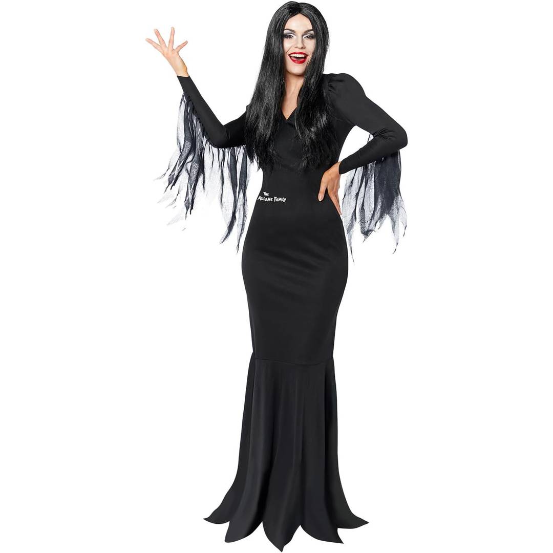 Official Morticia Addams Costume | Womens Black Dress & Wig