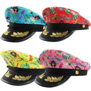 Adults 4 Pack Hawaiian Sailor Hats | Pink, Blue, Yellow & Red Captain Caps | 100% Polyester